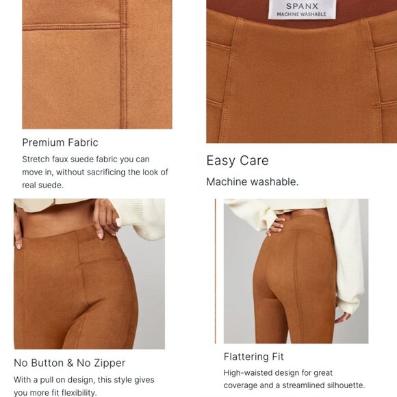 NWT Spanx Faux Suede Leggings Rich Caramel 1X Plus Size Slimming High Rise Pant - Picture 5 of 14